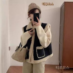 카라 무스탕 조끼 여성 양털 빅사이즈 가을 숏 티류으스