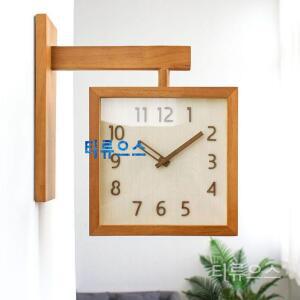 티류으스 벽걸이양면시계 엔틱 인테리어 무소음 벽시계 원목 디자인 우드 모던 회전