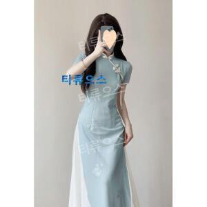 아오자이 원피스 전통의상 이브닝 여신 개량 치파오 공연 무대 티류으스