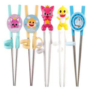 핑크퐁 아기상어 도라에몽 유아 어린이 스텐 오른손 왼손 연습용 교정 젓가락 1단계 2