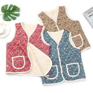 J2K 융털조끼 베스트 할머니 꽃무늬 김장 보온 촌캉스