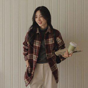 모브 포근기모 박스핏 체크셔츠