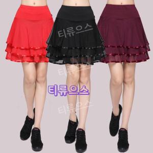 여성 댄스복 밴딩 스커트 라틴 라인댄스복 메쉬 치마 티류으스