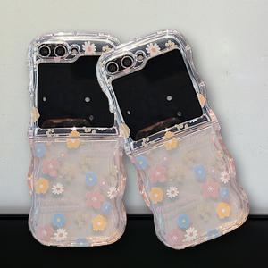 최신 귀여운 갤럭시 Z플립 케이스 투명 플라워 웨이브 / 핸드폰케이스 지플립 3 4 5 6