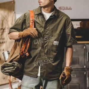 루즈핏 셔츠 카고 남긴팔 빅사이즈 남방 아메리칸 빈티지 데일리룩 남성 가을 티류으스