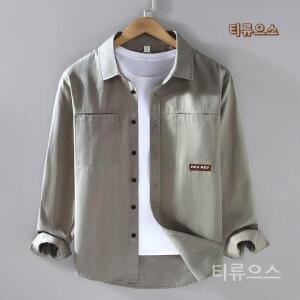 티류으스 남성용 느슨한 면 셔츠 캐주얼 봄 트렌디 카디건 긴팔 셔츠 카고 상의