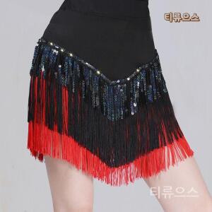 티류으스 연습복 스팽글 컬러 수술 3단 댄스복 미니 스커트 라틴 라인 스포츠 살사 댄