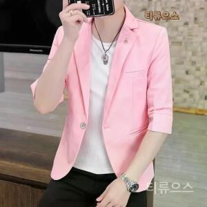 티류으스 남성 여름 자켓 정장 슬림핏 7부 소매 싱글 버튼 오피스룩 캐주얼 재킷