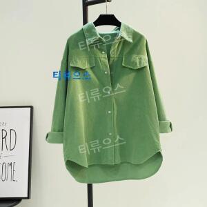 보더 아보카도 그린 코듀로이 셔츠 여성용 가을 신제품 패딩 더블 포켓 재킷 카디건 티