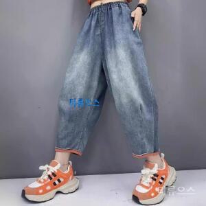 티류으스 여성 빅사이즈 워싱 똥싼바지 여자 데님 배기팬츠 몸빼 청바지