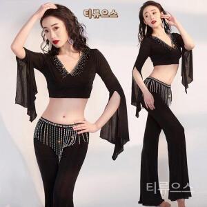 티류으스 반짝이 밸리댄스복 탑 바지 인도 의상 공연 라인댄스복 벨리 공연복 하이웨스