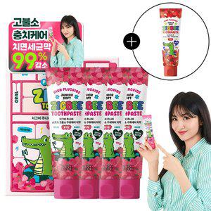 [자연유래 99%] 지.그.비 대용량 고불소 구취제거 주니어 어린이치약 딸.기향 117g 4개