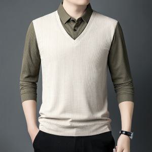 남성 긴팔 페이크 투피스 칼라 티셔츠