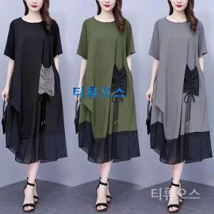 티류으스 중년여성 40 50대 여름원피스 엄마옷 빅사이즈 셔링 롱 원피스