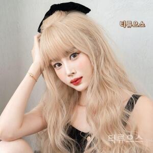 티류으스 붙임머리 피스 여성용 긴 금발 가발 데일리 파티 합성 앞머리