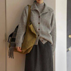 소프트 하이넥 단작 루즈핏 가디건