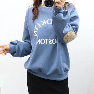 여성 보스턴 빵떡 77 기모 맨투맨 티 라운드 레터링 긴팔 면 티셔츠