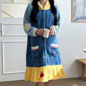 백설공주 로브 극세사 코스튬 수면잠옷 긴팔 원피스 가운 여성 기모 파자마 겨울 파티