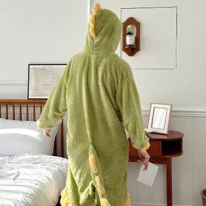 공룡 로브 극세사 코스튬 수면잠옷 긴팔 원피스 가운 여성 기모 파자마 겨울 파티