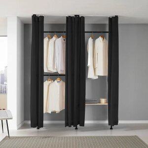 [오늘출발] 4단 선반 커튼 행거 EFB-S314M 드레스룸  원목 시스템 블랙 옷장