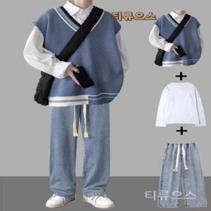 캐주얼 여름 조끼 정장 티 니트 빅사이즈 오버핏 보이즈 남성 레이어드 티류으스