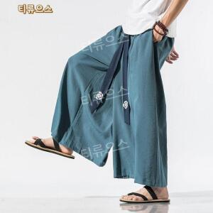 일본하카마 팬츠 남자 백사이즈밴딩 통바지 와이드 리넨 티류으스