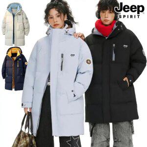 지프 JEEP SPIRIT 남녀공용 롱패딩 투톤 후드 스탠드카라 미드 패딩 점퍼 롱점퍼 아웃