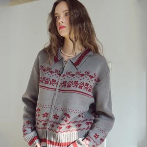 [2-WAY] 체리 크롭 집업 가디건 그레이