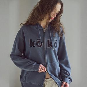 [2-WAY] KOKO 아플리케 피그먼트 후드 집업 다크블루