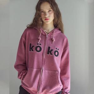 [2-WAY] KOKO 아플리케 피그먼트 후드 집업 더스티핑크