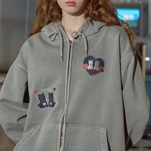 [2-WAY] 하트퍼피 패치 후드 집업 다크그레이