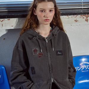 [2-WAY] 로즈캣 피그먼트 후드 집업 스모크블랙