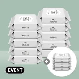 두리 베비스킨 물에 풀리는 천연펄프 비데 물티슈 리필60매 10팩+휴대15매 5팩