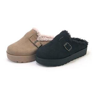 국내생산 포우2 스웨이드 통굽 털 슬리퍼 3.5cm