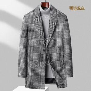 빅사이즈 남자 겨울코트 겨울자켓 체크무늬 비즈니스 양복 티류으스