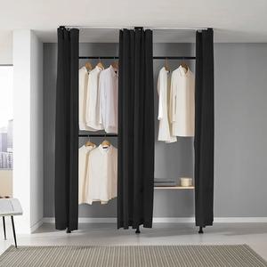 [오늘출발] 4단 선반 커튼 행거 EFB-S314M 드레스룸  원목 시스템 블랙 옷장