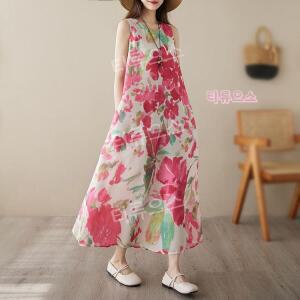 키리앙 포키 플라워 민소매 나염 원피스 티류으스