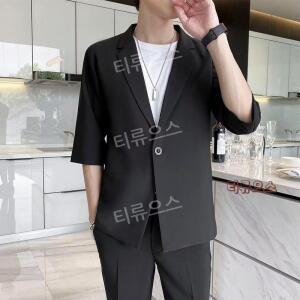 남자반팔블레이저 여름 자켓 셋업 오버핏 슈트 7부소매 티류으스