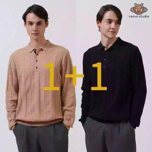 (1+1)[본보스튜디오]남성 넥라인 배색 입체패턴 카라니트