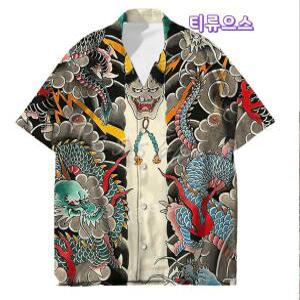 일본 문신 타투 이레즈미 한야 도깨비 여름 셔츠 남방 티류으스