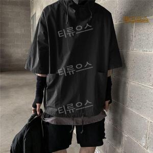 남자 여름 반팔 후드티 바람막이 아노락티셔츠 고프코어룩 캐주얼 티류으스