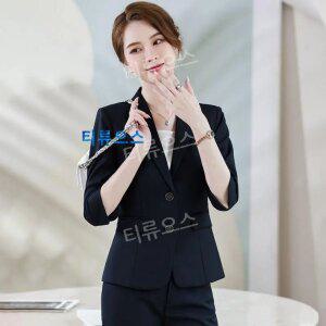 티류으스 여자쓰리피스 여름 오피스룩 꾸안꾸 7부소매 반팔 자켓 스커트 + 바지 정장세