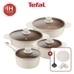 [테팔] 세라믹 인덕션 주물 아이콘 오트밀크 냄비 4종(편수18+양수20+곰솥24+전골24)+
