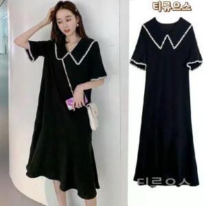 티류으스 반팔 쉬폰 빅사이즈 브이넥 원피스 예쁜 아나운서