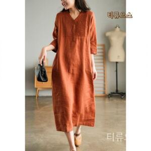 티류으스 7부 면마 린넨 루즈핏 모시 브이넥 원피스 엄마 여름 시어서커 흰색마원피스