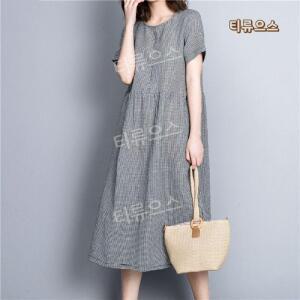 티류으스 여름 루즈핏 날씬해보이는 원피스 린넨 체크 잔체크 여성 롱스커트