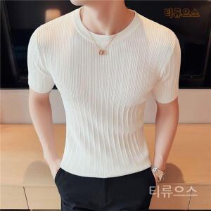 티류으스 남자반팔티 봄여름 스 펀칭 니트 라운드 얇은 상의