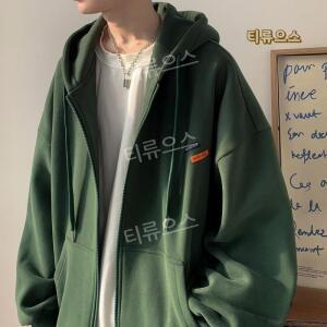 집업후드 코튼 남성용 오버사이즈스트릿웨어 녹색코트 스셔츠 용수철 루즈 남성 힙합