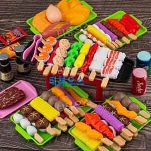 80피스 그릴 놀이 세트 장난감 바베큐 주방 요리 인터랙티브 음식 액세서리 용 1 만 4