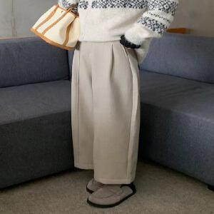 클래식핀턱 기모 절개 와이드 커브 슬랙스 (2color)